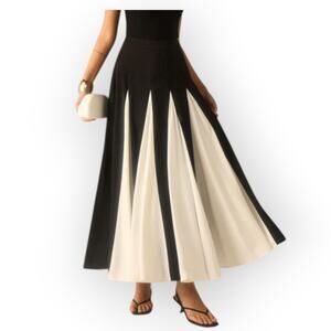 Commense Black & White Color Block Pleated Panel Maxi Skirt - Parisian Chic NWT